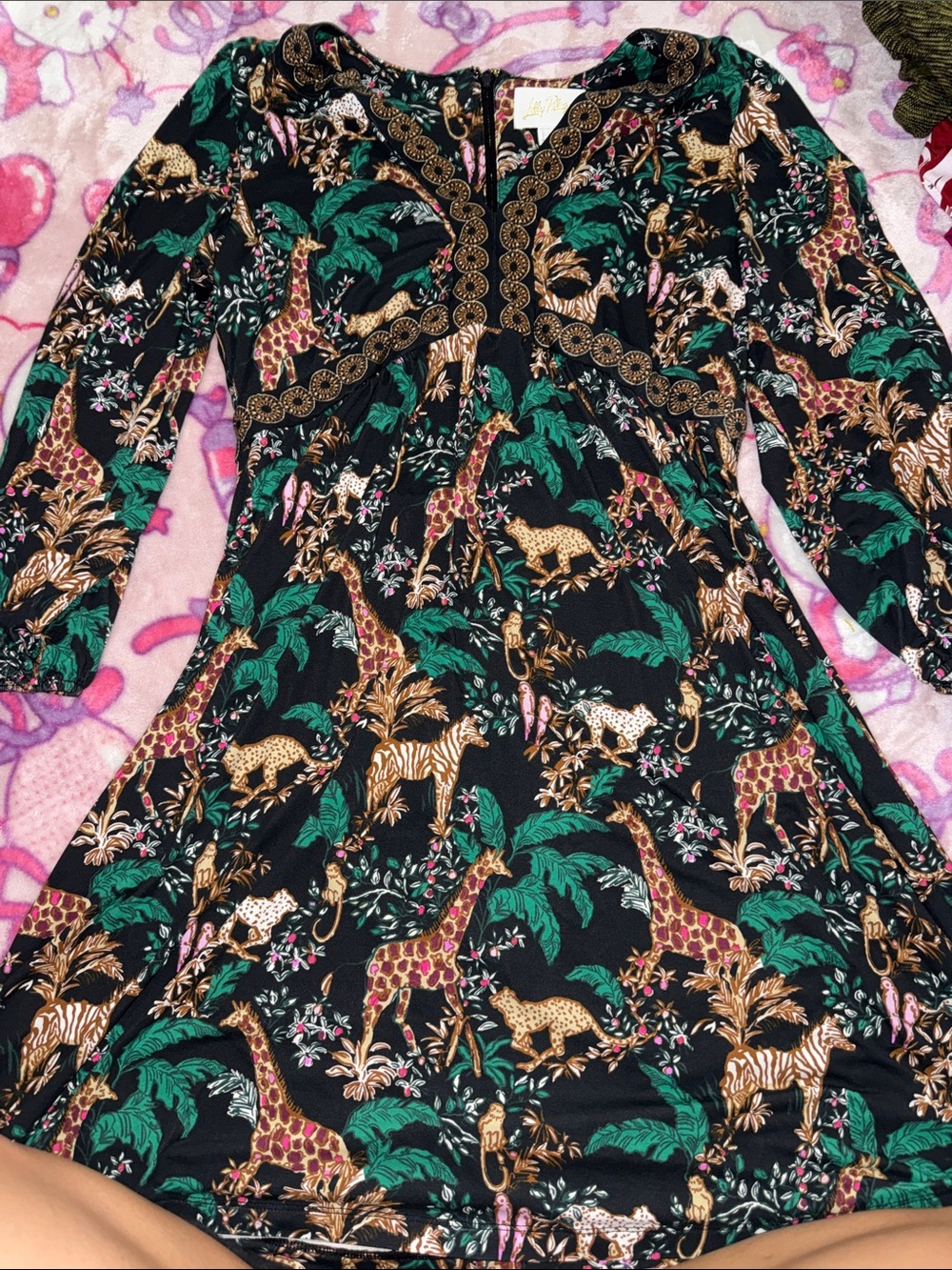Lilly Pulitzer Black Jungle Animal Print Long-Sleeve Dress